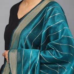 HELLA FASHIONS Striped Woven Design Chanderi Dupatta With Zari image 3