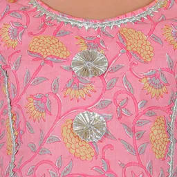 Ka-mee Girls Floral Printed Gotta Patti Pure Cotton Kurti with Sharara & Dupatta image 3