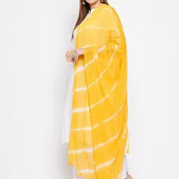 Clora Creation Women Yellow & Off White Striped Dupatta image 2