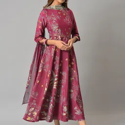 WISHFUL Magenta Floral Ethnic Maxi Dress image 3