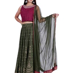 HERE&NOW Green & Maroon Printed Ready to Wear Lehenga & Blouse With Dupatta image 4