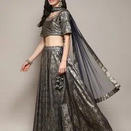 Biba Woven Design Zari Ready to Wear Lehenga & Blouse With Dupatta image 3