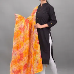 Apratim Orange & Pink Printed Leheriya Dupatta image 4