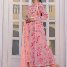 FVD Floral Printed Mirror Work Sweetheart Neck Anarkali Kurta With Trousers & Dupatta image 4