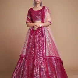 Fusionic Embroidered Semi-Stitched Organza Lehenga & Unstitched Blouse With Dupatta-image-28