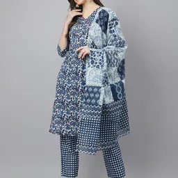 JAIPUR ATTIRE Floral Printed Pure Cotton Kurta With Trousers & Dupatta-picture-10