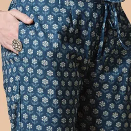 KALINI Floral Printed Thread Work Straight Pure Cotton Kurta with Trousers & Dupatta image 4