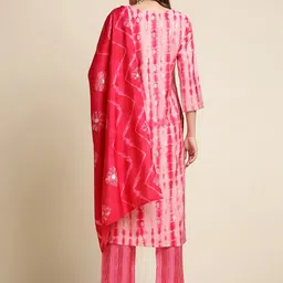 Sangria Pink Ethnic Motifs Printed Gotta Patti Straight Kurta With Trouser & Dupatta image 3