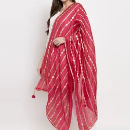 Clora Creation Striped Embellished Silk Dupatta image 3