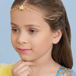 Ruby Raang Girls Gold-Plated Kundan Matha Patti image 2
