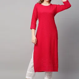 POONAM DESIGNER Women Red Embroidered Straight Kurta-picture-37