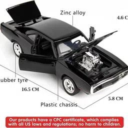 baba fab Dodge Challenger Pull-Back Die-Cast Car with Light & Sound | Best Vehicle Toys image 3