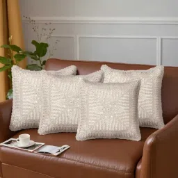 peepul tree Handmade Crochet Cotton Boho Off white Set of 4 (16x16inches)Cushion Cover image 1