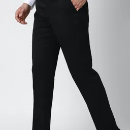 peter england Men Slim Fit Black Viscose Rayon Trousers image 4