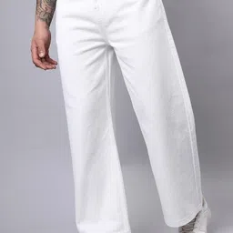 star4well Men Relaxed Fit Mid Rise White Jeans image 1