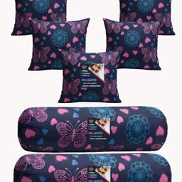 villagers Microfibre Bolster Pack of 7 Geometric 5 Cushion & 2 Bolster Set - Butterfly Print-picture-26