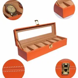 m k sales Watch Box Holder Case in 6 slots Orange Leather Watch Box image 4