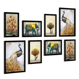 art street Paper Framed Royal Animals & Peacock Black Set Of 8 Art Print image 5