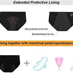 PLUMBURY® Women's Cotton Spandex Sanitary Period Panties Menstrual Postpartum Underwear (Pack of 3) Black/Beige/Grey image 4