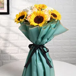 FlowerAura Fresh Live Flower Bouquet of 10 Roses, 2 Daisy, 6 Sunflowers For Birthday Gift, Anniversary Gift, Wedding Gift, Mother's Day Gift, Love & Romance Gift, Father's Day Gift (Same Day Delivery) image 5