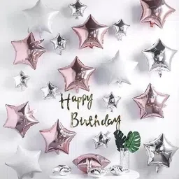 Solid Happy Birthday Golden with Rose Gold & Silver Star Foil Balloons (PACK OF 16) Balloon-image-40