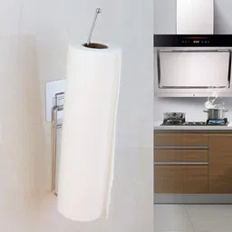 justone choice Self Adhesive Stainless Steel Wall Mount Sticker Towel Holder Kitchen Napkin Ring Toilet Paper Roll Holder Tissue Paper Holder Towel Bar Rod Hanging Towel Rack for Kitchen Bathroom Stainless Steel Toilet Paper Holder image 4