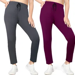 jmshreetext Pack of 2 Women Straight Fit Multicolor Lycra Blend Trousers-picture-10