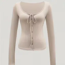 quintessentials Casual Regular Sleeves Solid Women Beige Top image 2