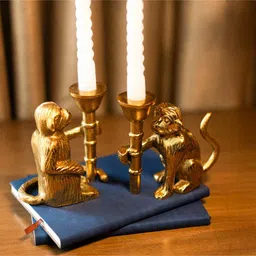 artecasa Monkey Mischief Metal Candle Holder (Set of 2, Gold) image 4