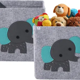 heart home Wool Pack of 2 Foldable 24 L Storage Box for Clothes | GM-6-GRY | Elephant - Grey Storage Basket-picture-33