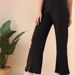 mast & harbour Women Flared Black Lycra Blend Trousers-picture-37