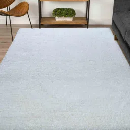 White Shaggy Polyster 4 x 6 Feet Hand Tufted Carpet by Kaleen India image 1