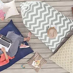 style homez XXL PREMIO,100% Cotton Canvas Pyramid Bean Bag, Chevron Grey Color Lounger Bean Bag With Bean Filling image 5