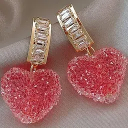 dressberry Korean Pink Love Heart Crystal Drop Earrings For Women And Girls Crystal Alloy Drops & Danglers-picture-11