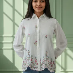 zummer Women Regular Fit Self Design Spread Collar Casual Shirt-picture-15