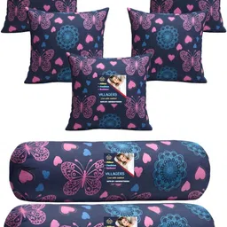villagers Microfibre Bolster Pack of 7 Geometric 5 Cushion & 2 Bolster Set - Butterfly Print-picture-27