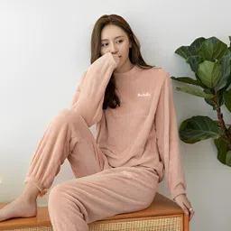 lugo Women Night Suit Set Pink Solid image 3