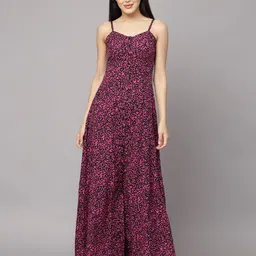 aayu Women Maxi Black, Pink Full Length Dress image 1