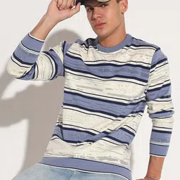 showoffff Men Striped Round Neck Blue Sweater-picture-19
