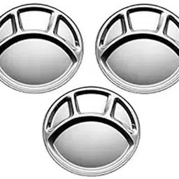 hari kitchen stores Stainless Steel Round Partition Plate Set of 3 (13 Inch) Dinner Plate-picture-24