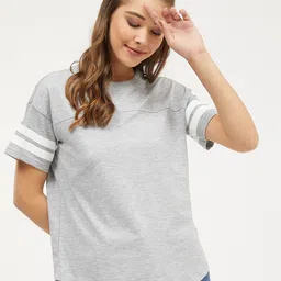 harpa Women Colorblock Round Neck Cotton Blend Grey T-Shirt-picture-25