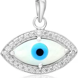 Femme Jam Sterling Silver Mother of Pearls & Zirconia Evil Eye Pendant for Women & Girls Swarovski Crystal White Gold Pendant-picture-18