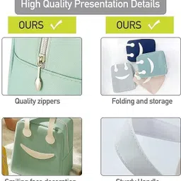 rishav handicrafts Insulated Canvas Smiley Lunch Bag with Aluminum Lining Leakproof Large Navy Blue 1 Containers Lunch Box image 4