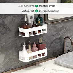 vrdh Self Adhesive Wall Hanging BATHROOM floating Shelf (pack of 2) 1.486 Plastic Wall Shelf image 2