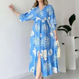 Women Fit and Flare Blue Midi/Calf Length Dress-image-0