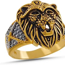 gift nest GiftNest Majestic Lion Head Gold-Plated Signet Ring for Men and Boys Stainless Steel Gold Plated Ring image 4