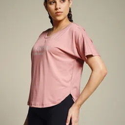 mkh Women Graphic Print Crew Neck Polyester Pink T-Shirt image 2