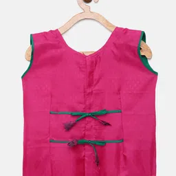 Kanakadara Girls Pink & Green Woven Design Ready to Wear Pavadai Set image 5