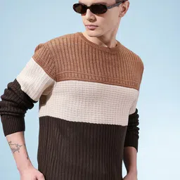 Men Colorblock Round Neck Multicolor Sweater-image-65