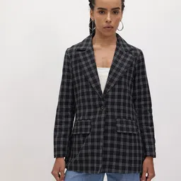 cottinfab Women Checkered Single Breasted Formal Blazer image 3